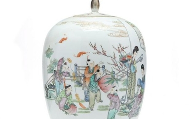 A Tall Chinese Porcelain Famille Rose Ginger Jar with