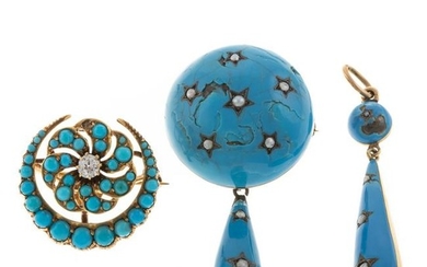 A Trio of Victorian Turquoise & Enamel Pendants