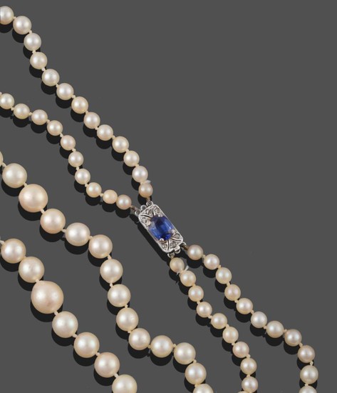 A Two Row Cultured Pearl Necklace, the graduated 65:72 pearls...