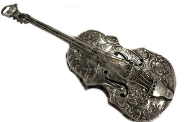 A Victorian (probably Dutch metalwares) silver novelty box in the form of a violin