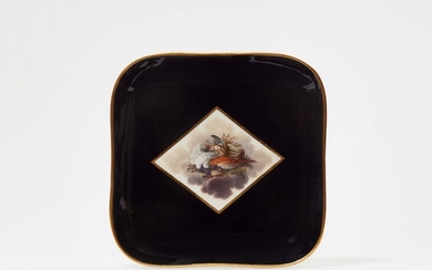 A Vienna porcelain dish with a poultry still life