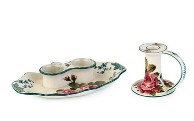 A WEMYSS WARE CHAMBER CANDLESTICK 'CABBAGE ROSES'