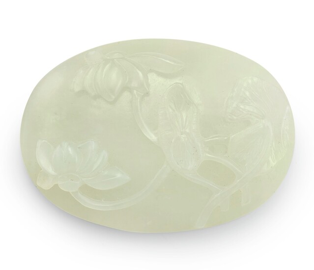 A WHITE JADE 'LOTUS' BELT BUCKLE QING DYNASTY, 19TH CENTURY