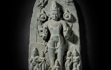 A black stone stele depicting Surya, East India, Pala period, 11th / 12th century