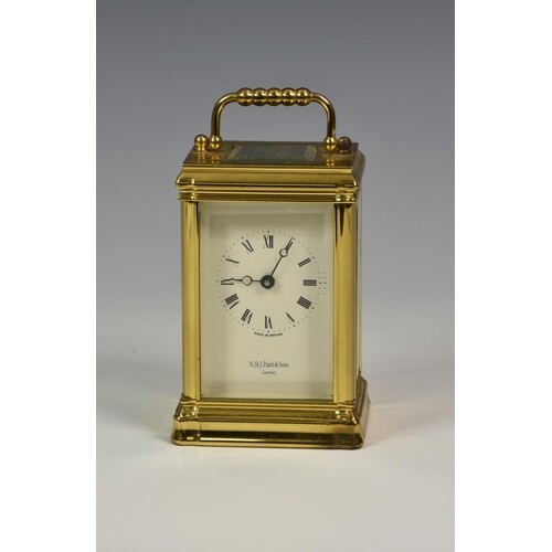 A brass cased carriage clock, signed Rapport, London, the fa...