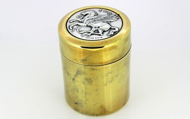 A brass tea caddy with a silver coin (1) - .900 silver, Brass - LALAoUNIS - Greece - Ca. 1970's - 2000