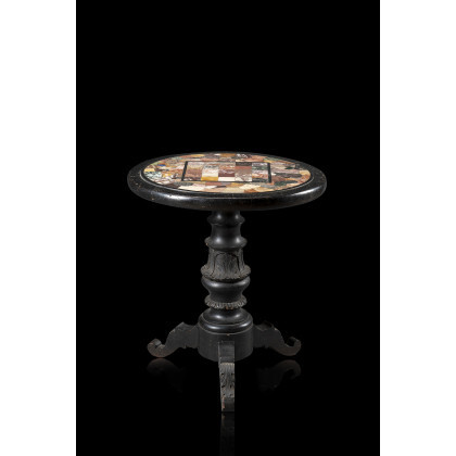 A coffee table with round marbles commesso top (d. cm 66x h. cm 68) (defects)