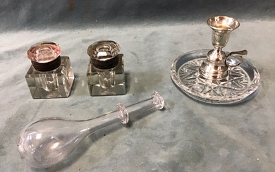 A cut glass and hallmarked silver chamberstick by Laurence R...