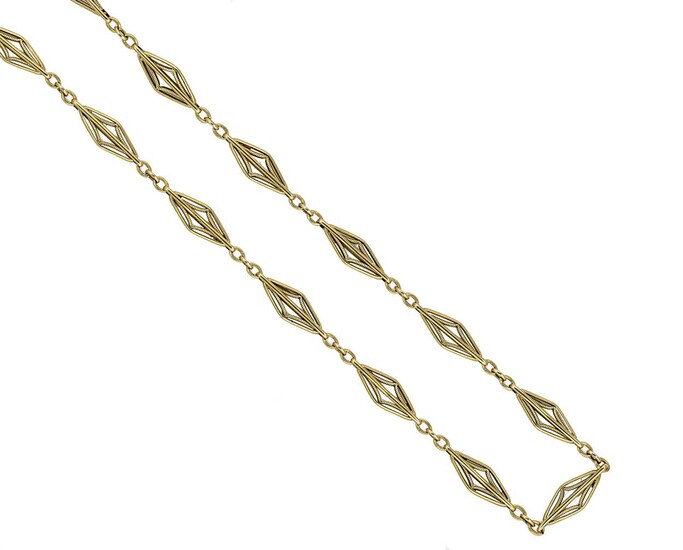 A decorative French metalwares gold guard chain