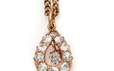 SOLD. A diamond pendant set with numerous old-cut diamonds, mounted in 14k gold. L. 2 cm. Accompanied by 14k gold necklace. L. 44 cm. (2) – Bruun Rasmussen Auctioneers of Fine Art