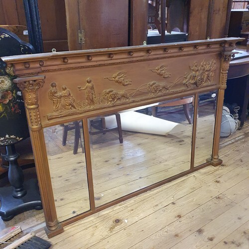 A early 20th century gilt gesso overmantle mirror, 20 x 142 ...