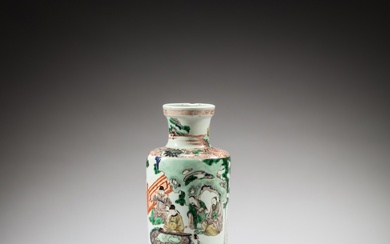 A famille-verte 'figural' rouleau vase, Qing dynasty, Kangxi period |...