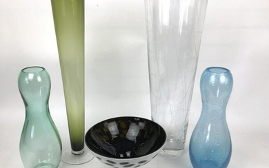 A group of 4 glass vases and bowl Including large