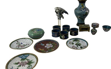 A group of Chinese cloisonné enamel items, including six napkin...