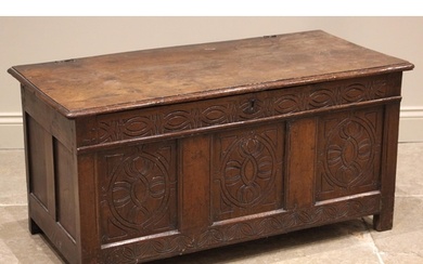 A late 17th/early 18th century oak coffer, the hook and eye ...