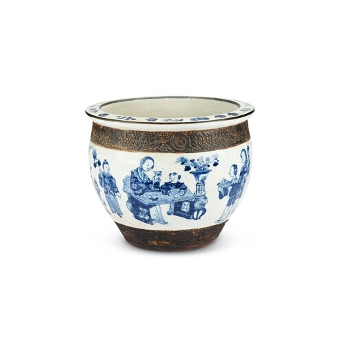 A late 19th century Chinese blue and white earthenware crack...