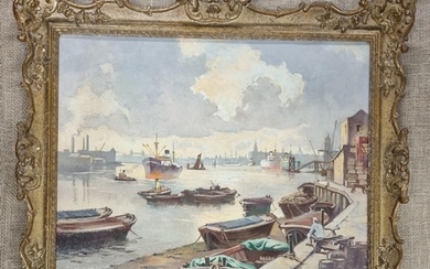 A late 19th early 20th Century Oil on Canvas of a London shi...