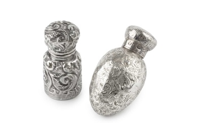 A late Victorian silver small scent bottle, with egg shaped...