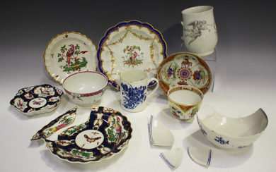A mixed group of Worcester porcelain, second half 18th century, including a blue bordered fluted Fre