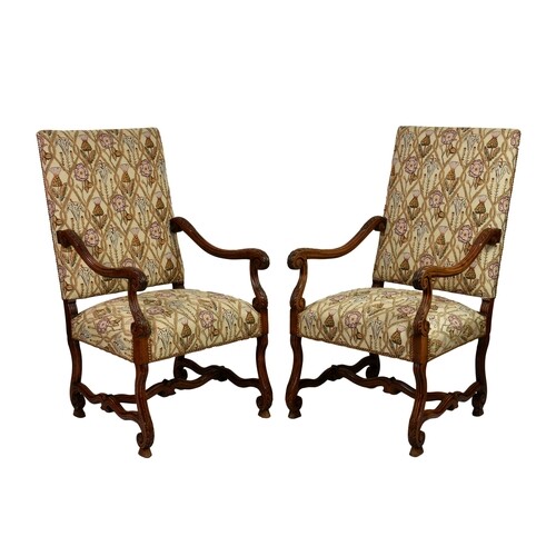 A pair of 17th century style carved walnut open armchairs, V...