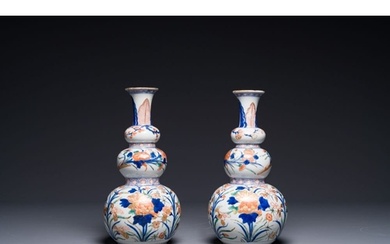 A pair of Chinese verte-Imari triple gourd vases, KangxiH.: ...