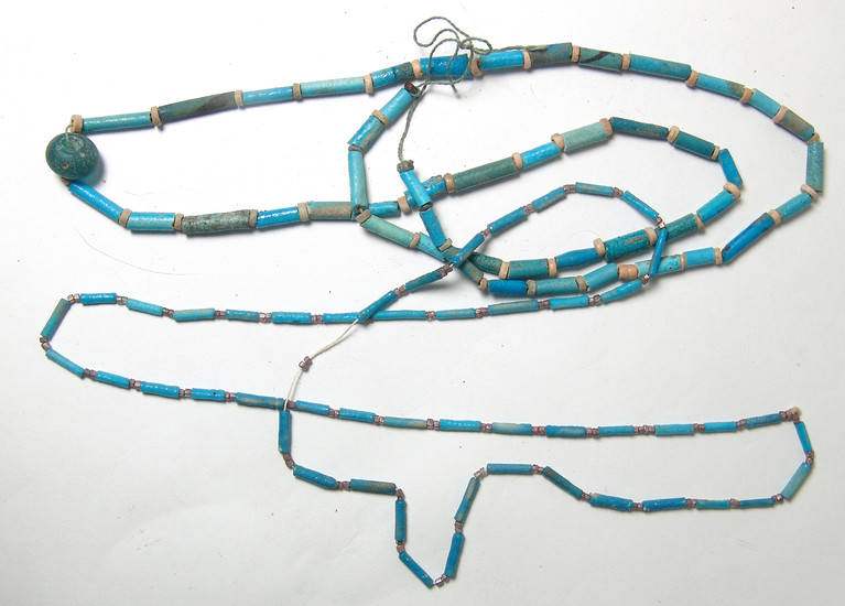 A pair of Egyptian faience bead necklaces, Late Period