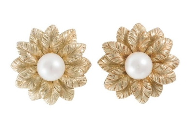 A pair of Tiffany & Co. cultured pearl flower ear clips