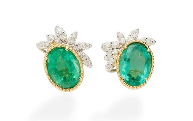 A pair of emerald and diamond-set earrings
