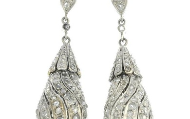 A pair of rose-cut diamond earrings.Length 4.3cms.