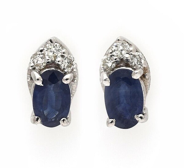 NOT SOLD. A pair of sapphire and diamond ear studs each set with a sapphire and three diamonds, mounted in 14k white gold. (2) – Bruun Rasmussen Auctioneers of Fine Art