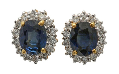 A pair of sapphire and diamond earstuds