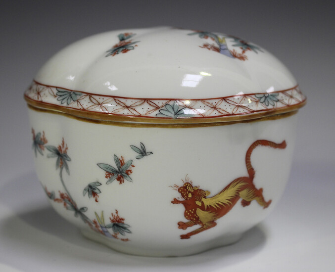 A quatrelobed porcelain jar and cover, probably Samson, late 19th century, painted in the Kakiemon s