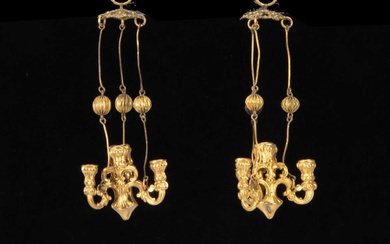 A rare pair of German gilt metal dolls’ house chandeliers