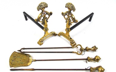 A set of 19th century brass and steel fire irons...