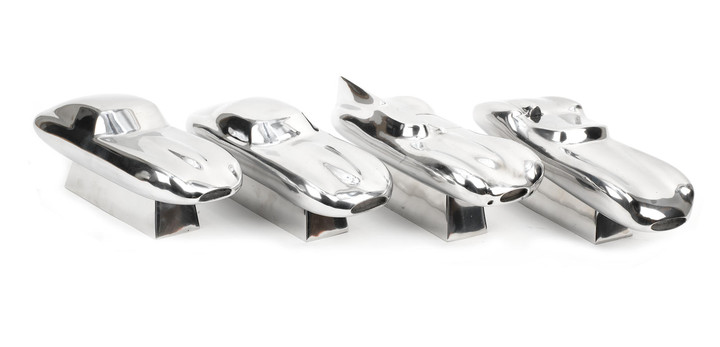 A set of four cast aluminium car sculptures