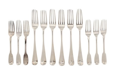 A set of six George III sterling silver table forks, London 1792 by William Sumner II