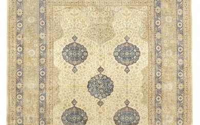 A signed full silk Hereke carpet, Turkey. A fine weave medallion design, c. 1.1 million kn. pr. sqm. Late 20th century. 370×280 cm.