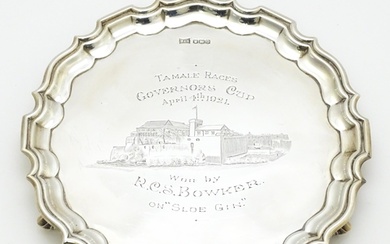 A silver card tray / salver with engraved decoration Tamale ...