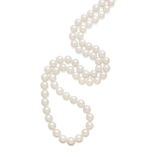 A strand of cultured pearls with diamond clasp