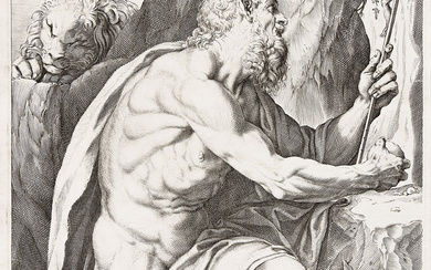 AGOSTINO CARRACCI Saint Jerome. Engraving, circa 1602. 384x276 mm; 15¼x10¾ inches, small margins...