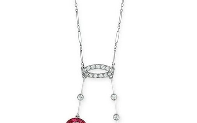 AN ANTIQUE DIAMOND AND RUBY LAVALIER NECKLACE, EARLY