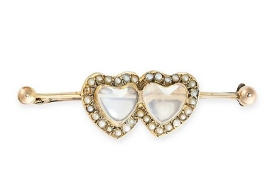 AN ANTIQUE MOONSTONE AND PEARL SWEETHEART BROOCH in