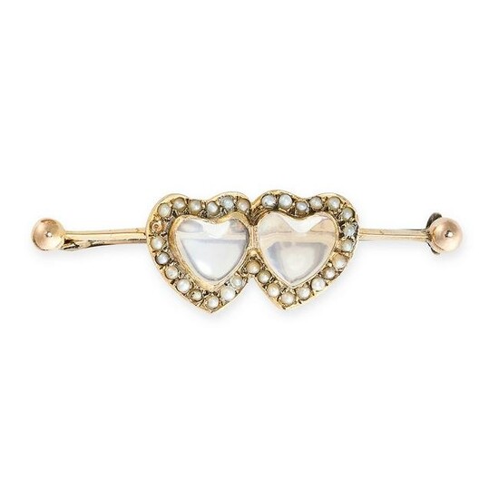 AN ANTIQUE MOONSTONE AND PEARL SWEETHEART BROOCH in