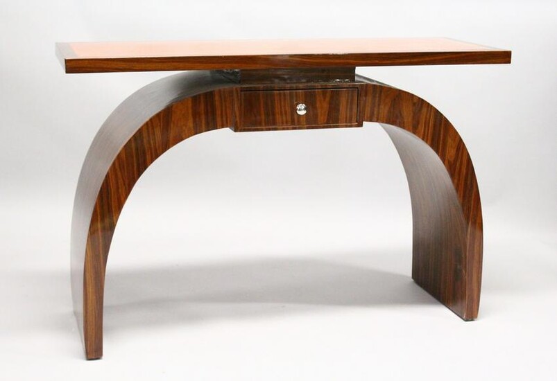 AN ART DECO STYLE ROSEWOOD CONSOLE TABLE, with a inlaid