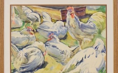 ANNA CHEREDNICHENKO (1917-2003) 'Chicken yard' 1964, watercolour/paper, 49cm x...