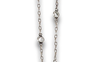 ANTIQUE CHAIN OF SYNTHETIC DIAMONDS AND RUBIES, IN WHITE GOLD