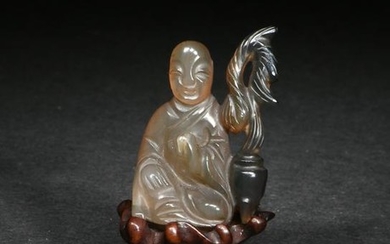 Agate Carving of a Scholar with Stand, 19th Century