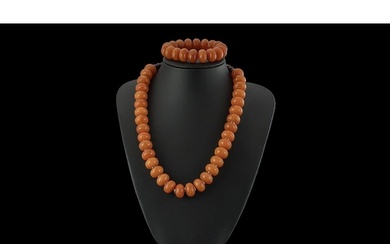 Amber Bead Necklace & Bracelet Set, necklace approx. 20'' le...