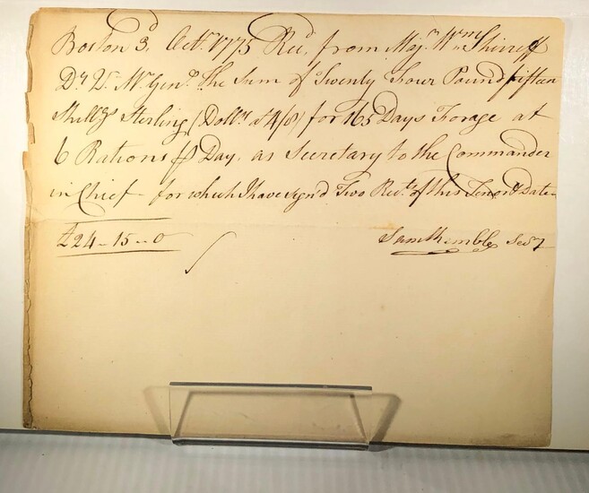 American War of Independence. Collection of Manuscript Receipts (7) Signed by Various British Generals (or their aide-de-camp) and Officers at Boston, October 3rd, 1775