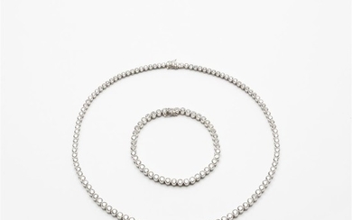 An Art Deco diamond rivière necklace and bracelet...